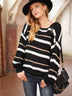 Striped Round Neck Lantern Sleeve Sweater