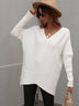 Ribbed V-Neck Open Back Tunic Sweater - Minihomy