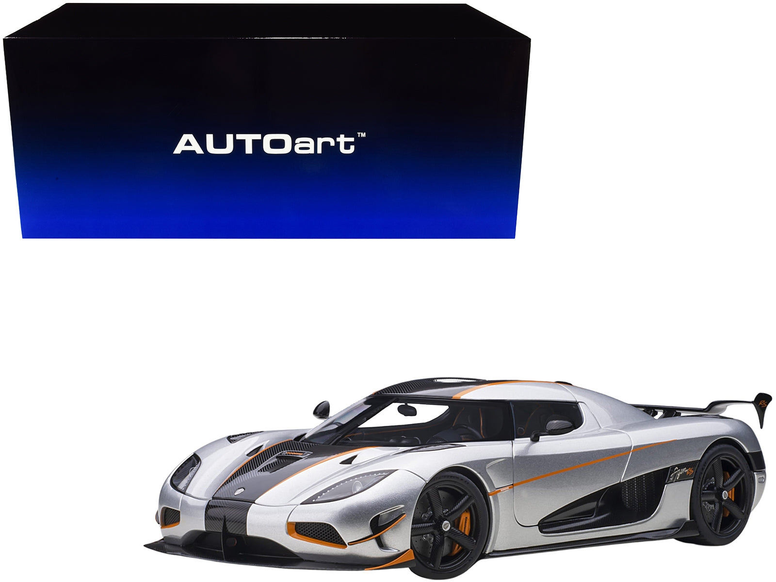 Koenigsegg Agera RS Moon Silver with Carbon and Orange Accents 1/18  Model Car by Autoart - Minihomy