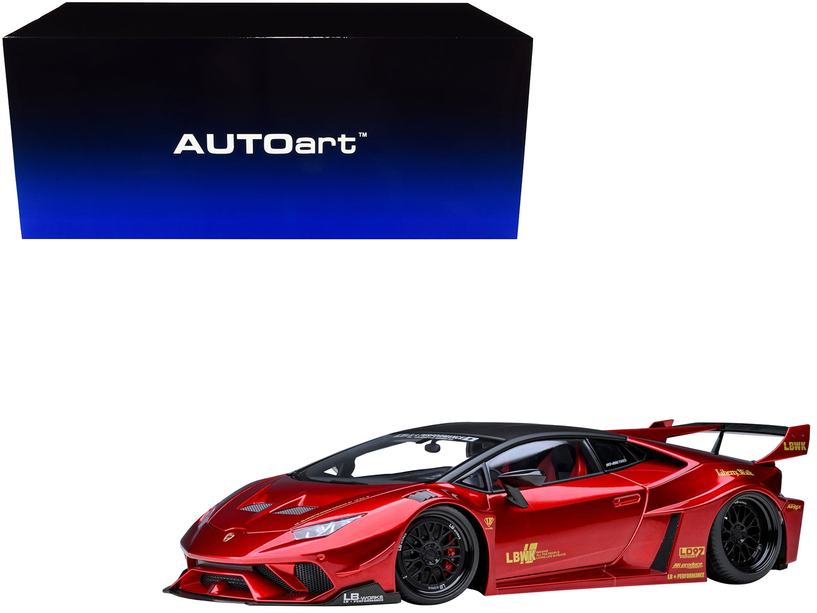 Lamborghini Huracan GT "LB-Silhouette Works" Hyper Red Metallic with Black Top 1/18 Model Car by Autoart - Minihomy