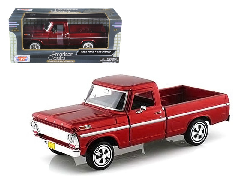 1969 Ford F-100 Pickup Truck Burgundy 1/24 Diecast Model Car by Motormax - Minihomy