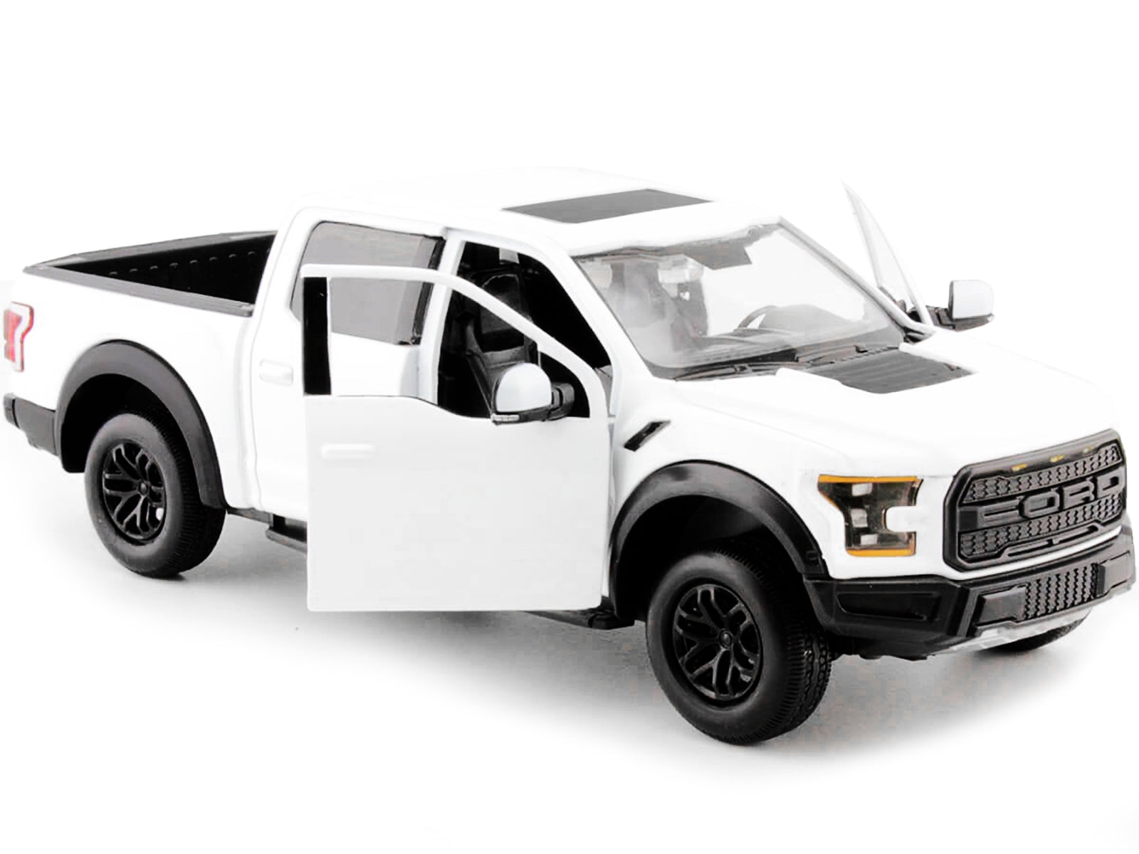 2017 Ford F-150 Raptor Pickup Truck White with Black Wheels 1/24 Diecast Model Car by Motormax - Minihomy