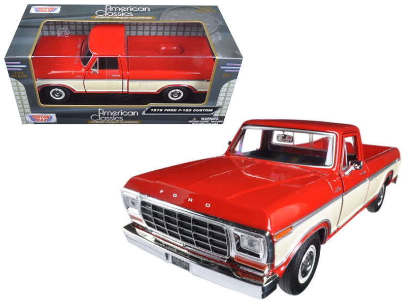 1979 Ford F-150 Pickup Truck Red and Cream 1/24 Diecast Model Car by Motormax - Minihomy