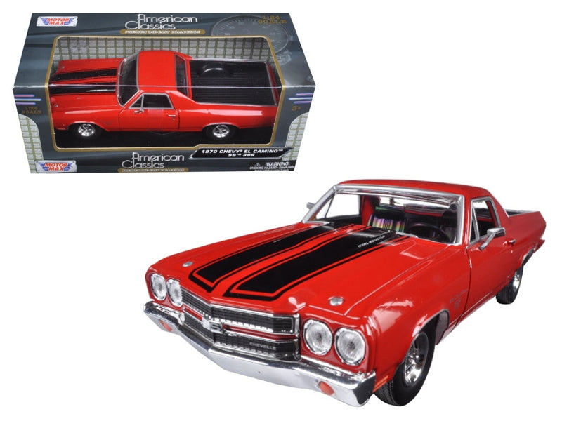 1970 Chevrolet El Camino SS 396 Red with Black Stripes 1/24 Diecast Model Car by Motormax - Minihomy