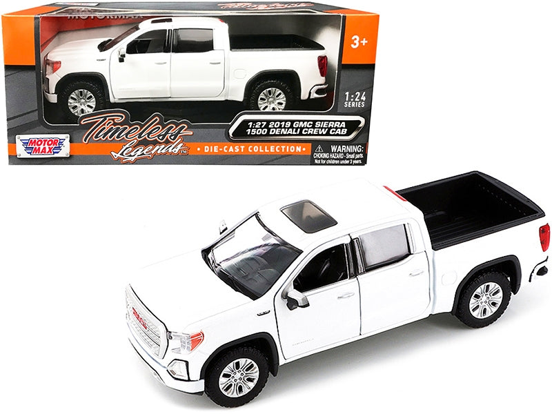 2019 GMC Sierra 1500 Denali Crew Cab Pickup Truck with Sunroof White "Timeless Legends" Series 1/24-1/27 Diecast Model Car by Motormax - Minihomy