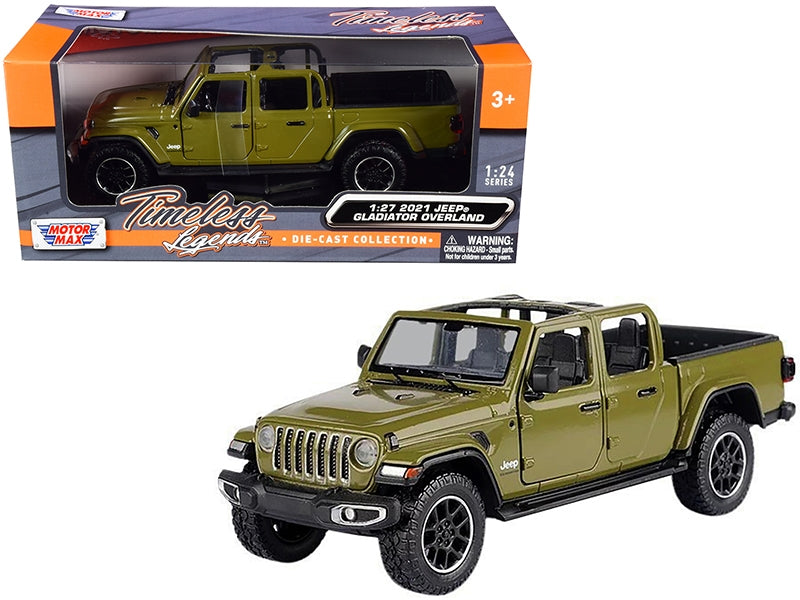 2021 Jeep Gladiator Overland (Open Top) Pickup Truck Matt Green 1/24-1/27 Diecast Model Car by Motormax - Minihomy