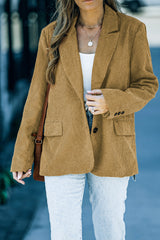 Back Slit Lapel Collar Corduroy Jacket - Minihomy