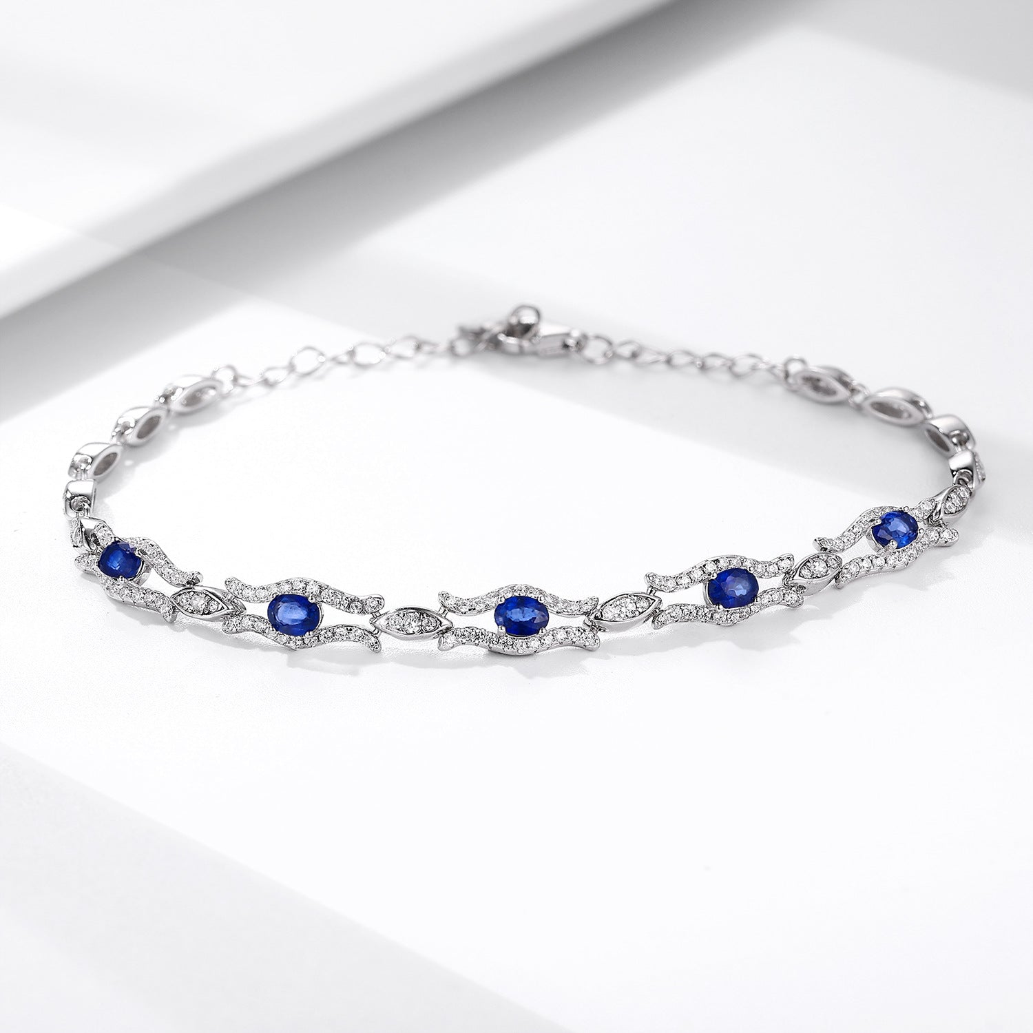 Natural Sapphire Bracelet Women's S925 Silver Set Gem Jewelry
