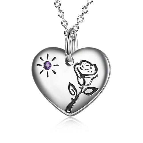Sterling Silver Birth Month Flower Necklace Floral Heart Pendant Necklaces Dainty Personalized Jewelry with Birthstone