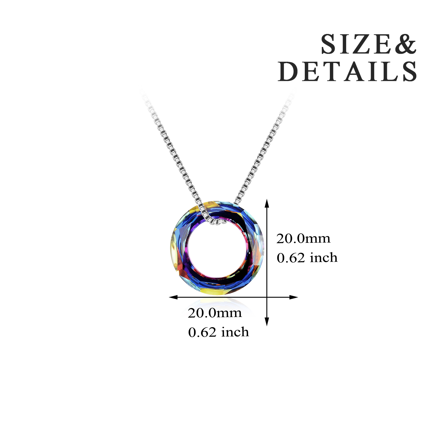 Sterling Silver Necklace with Circle Crystals Jewelry For Women Girl