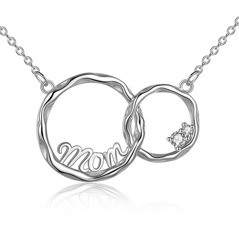Mom  Necklace 925 Sterling Silver Interlocking Double Circles Necklace for Mom