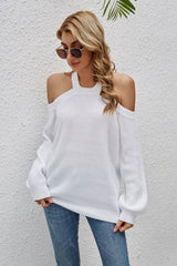 Cutout Cold-Shoulder Rib-Knit Sweater