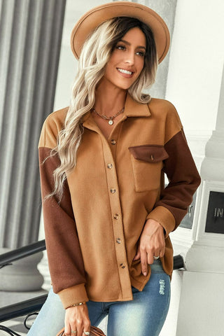 Two-Tone Dropped Shoulder Jacket with Breast Pocket