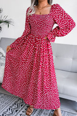 Printed Smocked Flounce Sleeve Maxi Dress