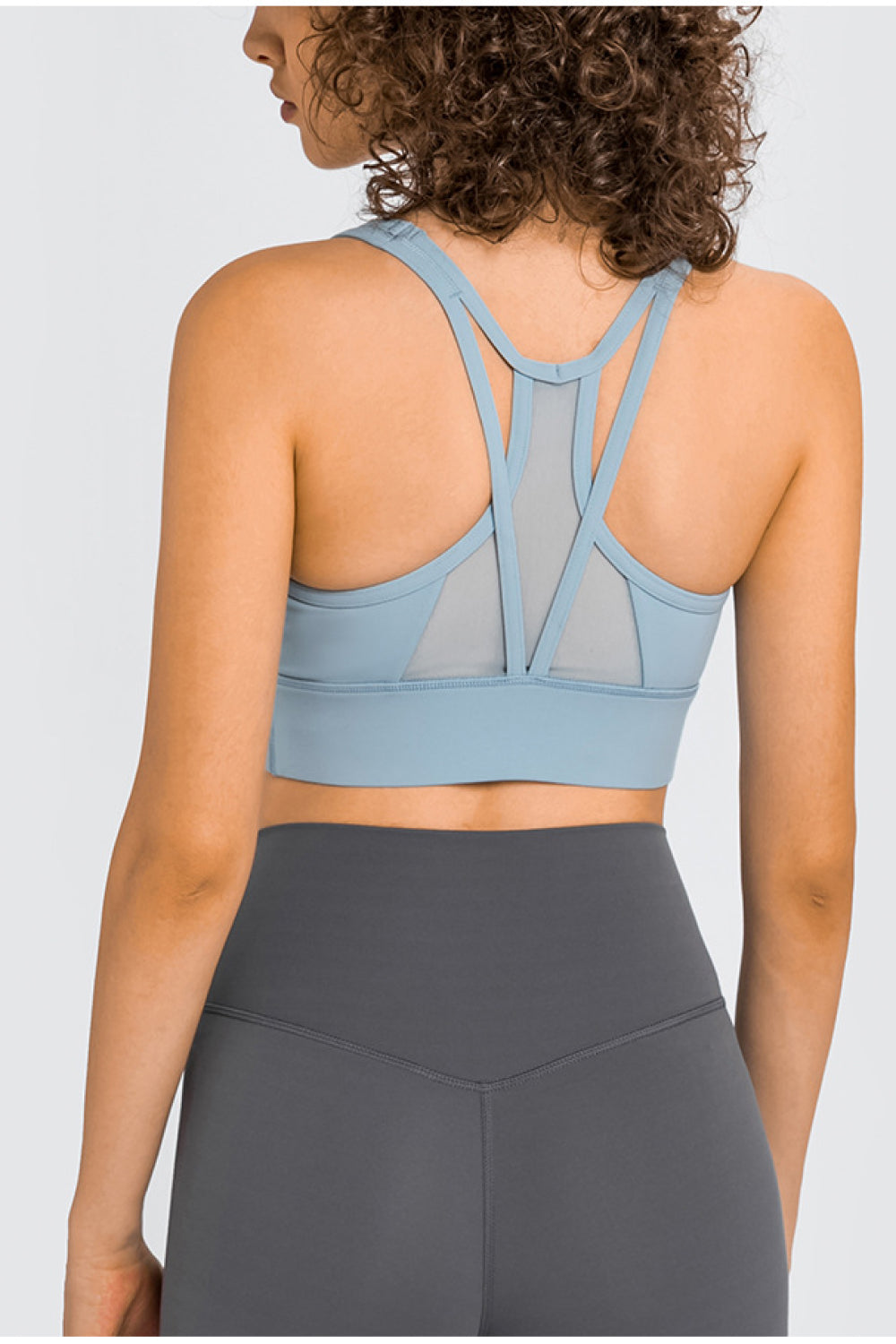 Mesh Panel Racerback Longline Sports Bra - Minihomy