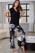 Full Size V-Neck Top and Floral Pants Lounge Set - Minihomy