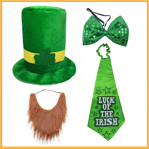 St. Patrick's Day Green Hat Lucky Costume for Irish Party with Beard