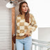 Checkered Two-Tone Dropped Shoulder Crewneck Sweater - Minihomy