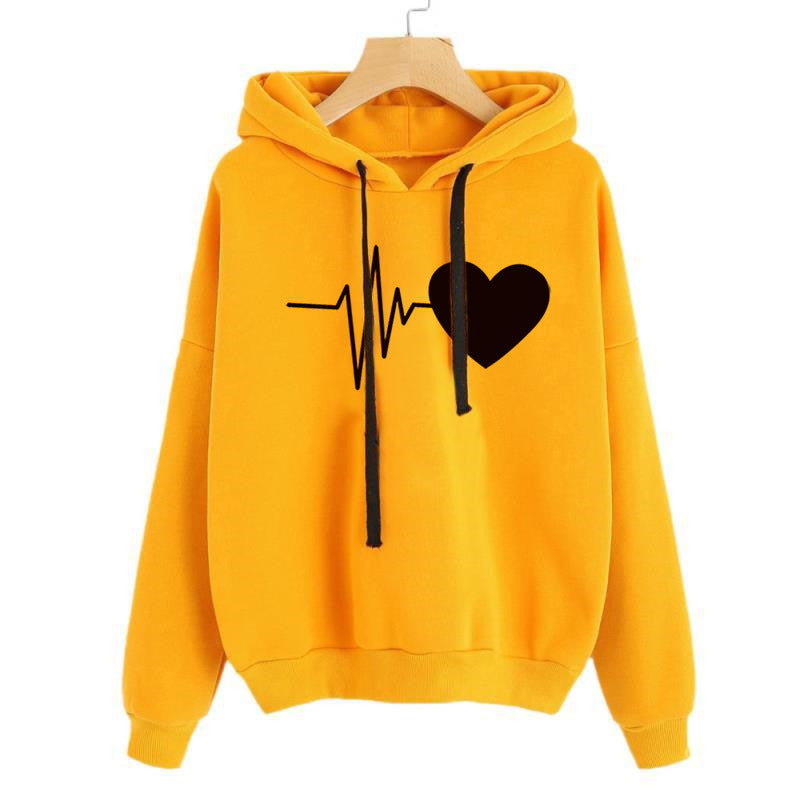 Heart Print Streetwear Hoodies Women Sweatshirts