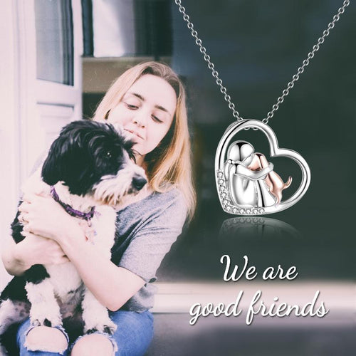 Rose Gold Dog Necklace for Girl Women Sterling Silver Girls Embraced Dog Pet Pendant Jewellery