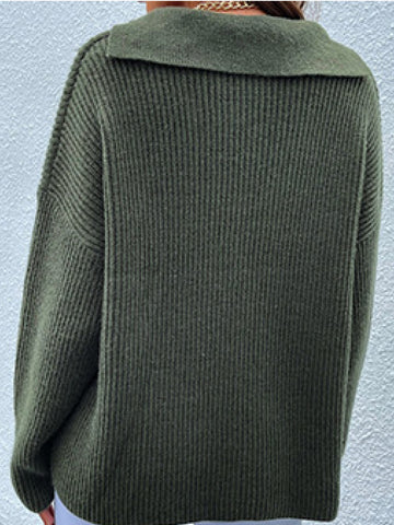 Shawl Collar Rib-Knit Sweater