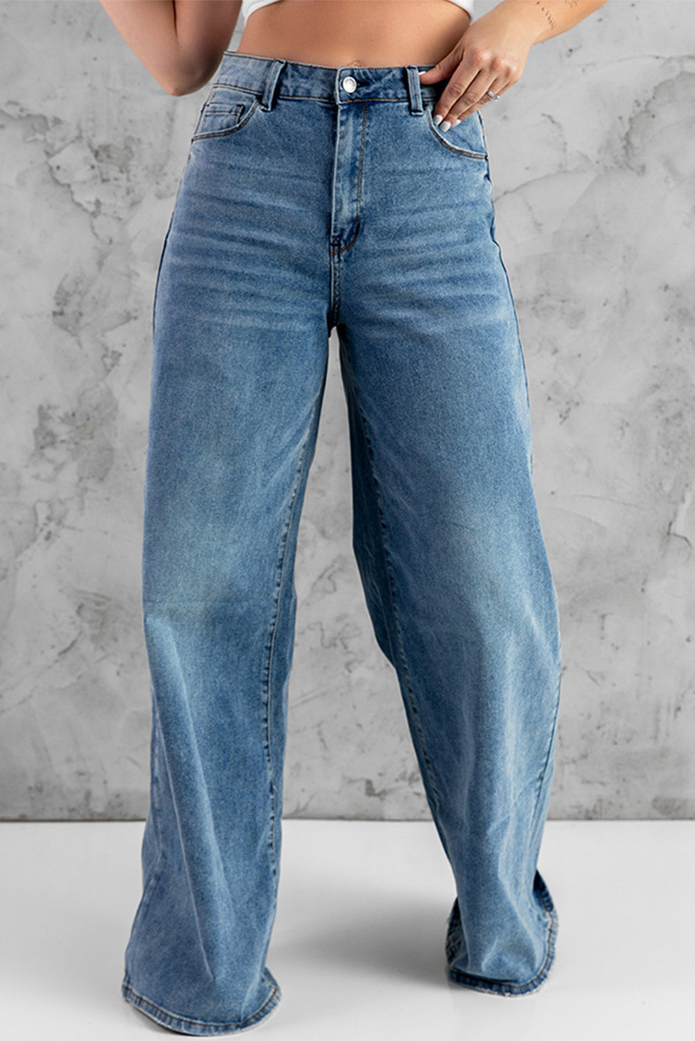 Vintage Wash Wide Leg Jeans - Minihomy