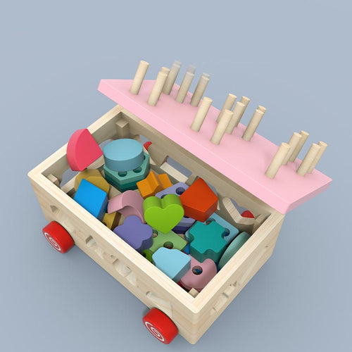 Wooden Colorful Geometric Column Car Toy