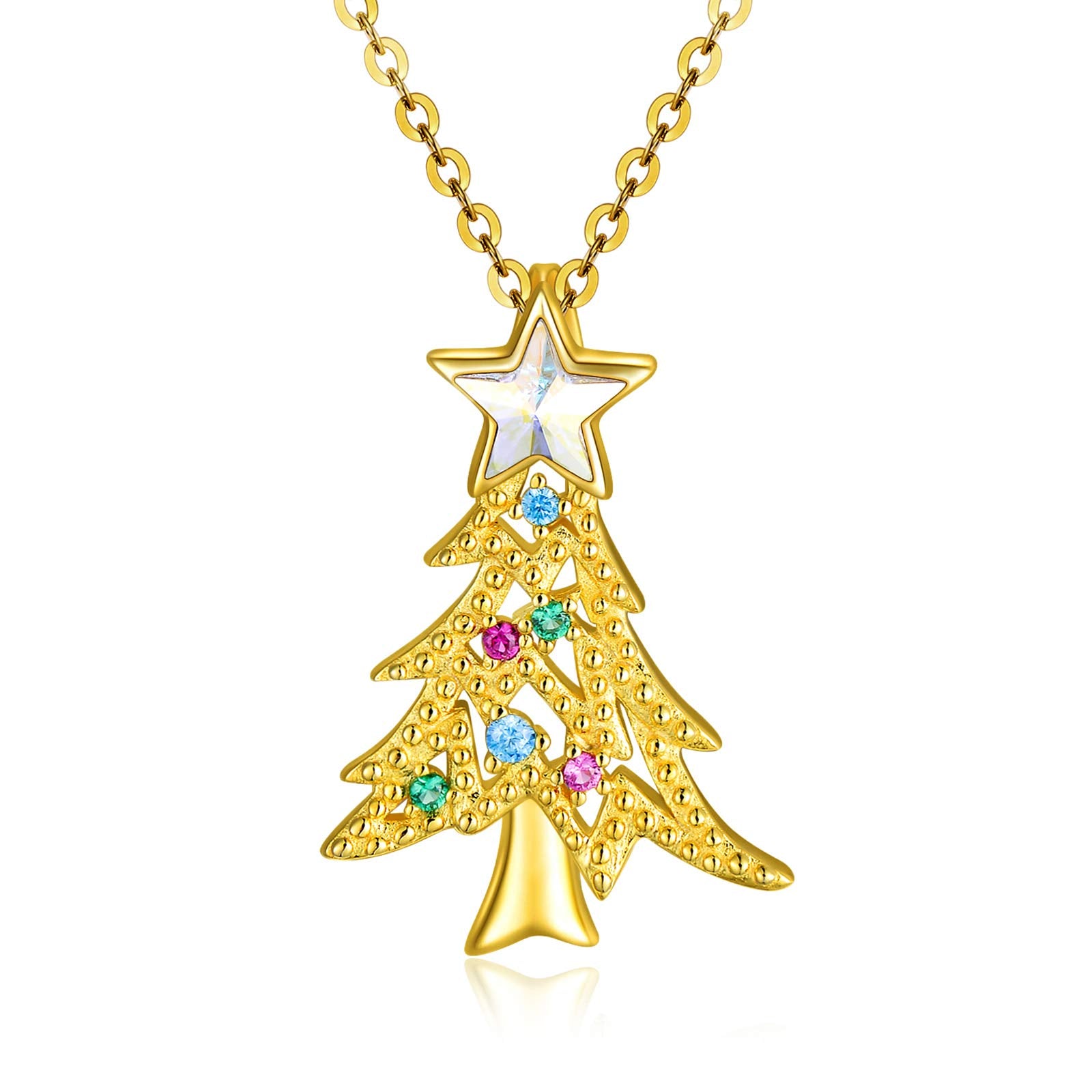 Christmas Gold Plated Tree Necklace with Crystal Jewelry Gift for Women and Girls