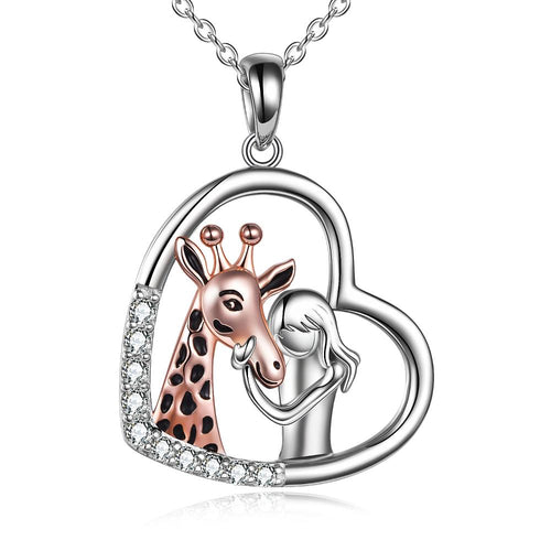 Sterling Silver Girl with Giraffe Necklace Jewellery