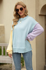 Color Block Exposed Seam Round Neck Sweater