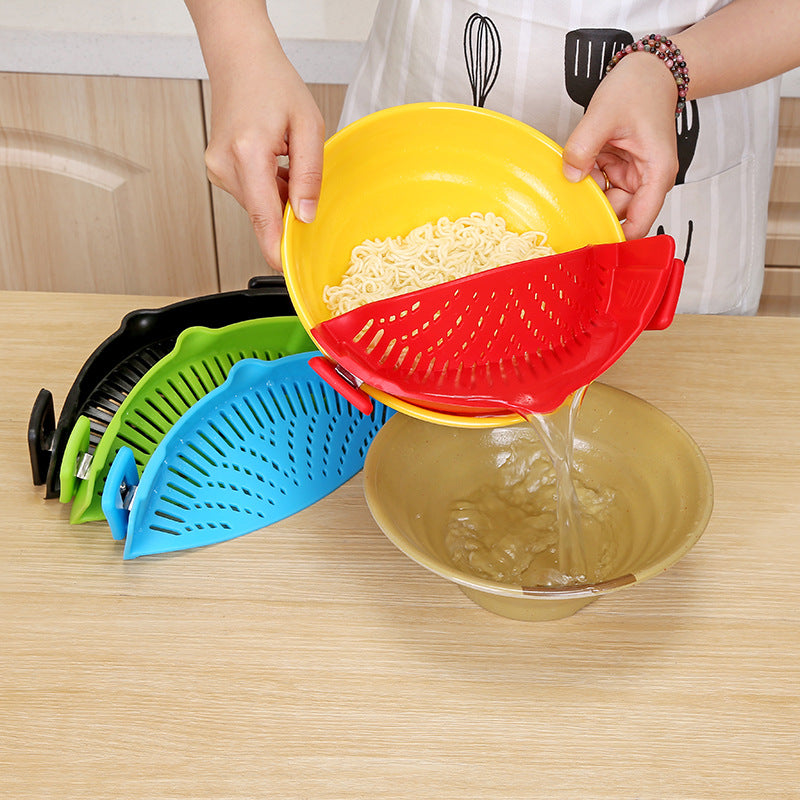 Silicone Clip-on Pot Pan Bowl Funnel Oil Strainer Creative Rice Washing Colander for Draining Liquid Fits All Pot Size