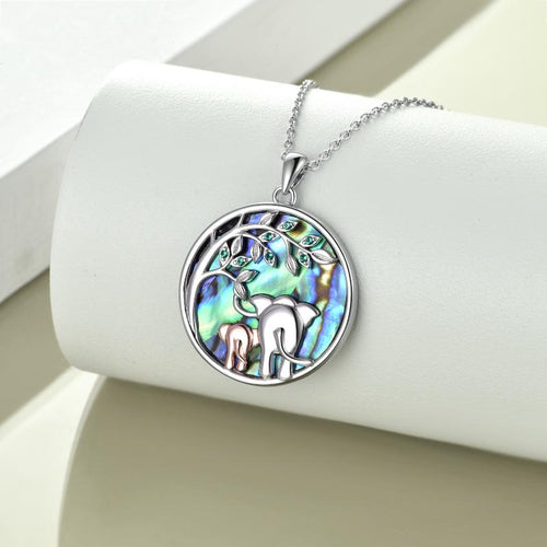 Elephant Necklace Mothers Day Gifts for Women Sterling Silver Elephant with Alabone Shell Tree of Life Necklace Jewelry