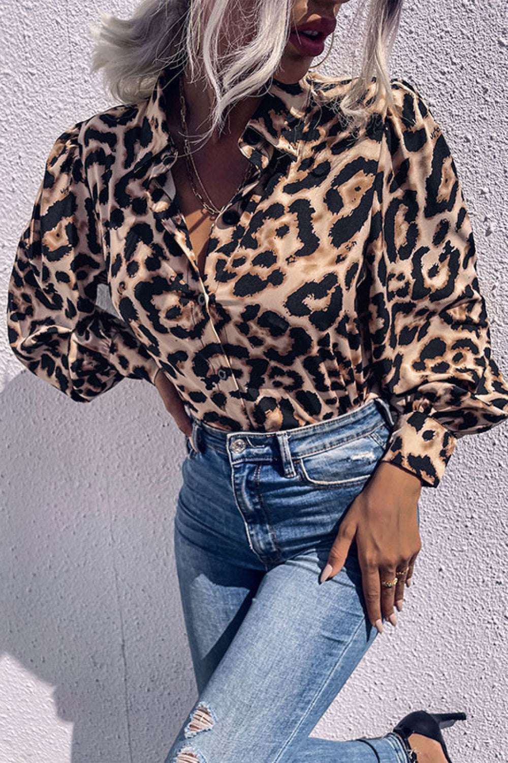 Leopard Printed Button Down Blouse - Minihomy