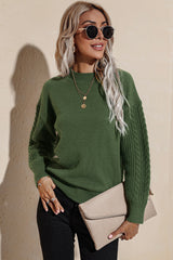 Mock Neck Cable Knit Sleeves Sweater