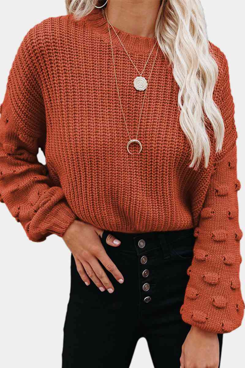 Bishop Sleeve Chunky Knit Sweater - Minihomy