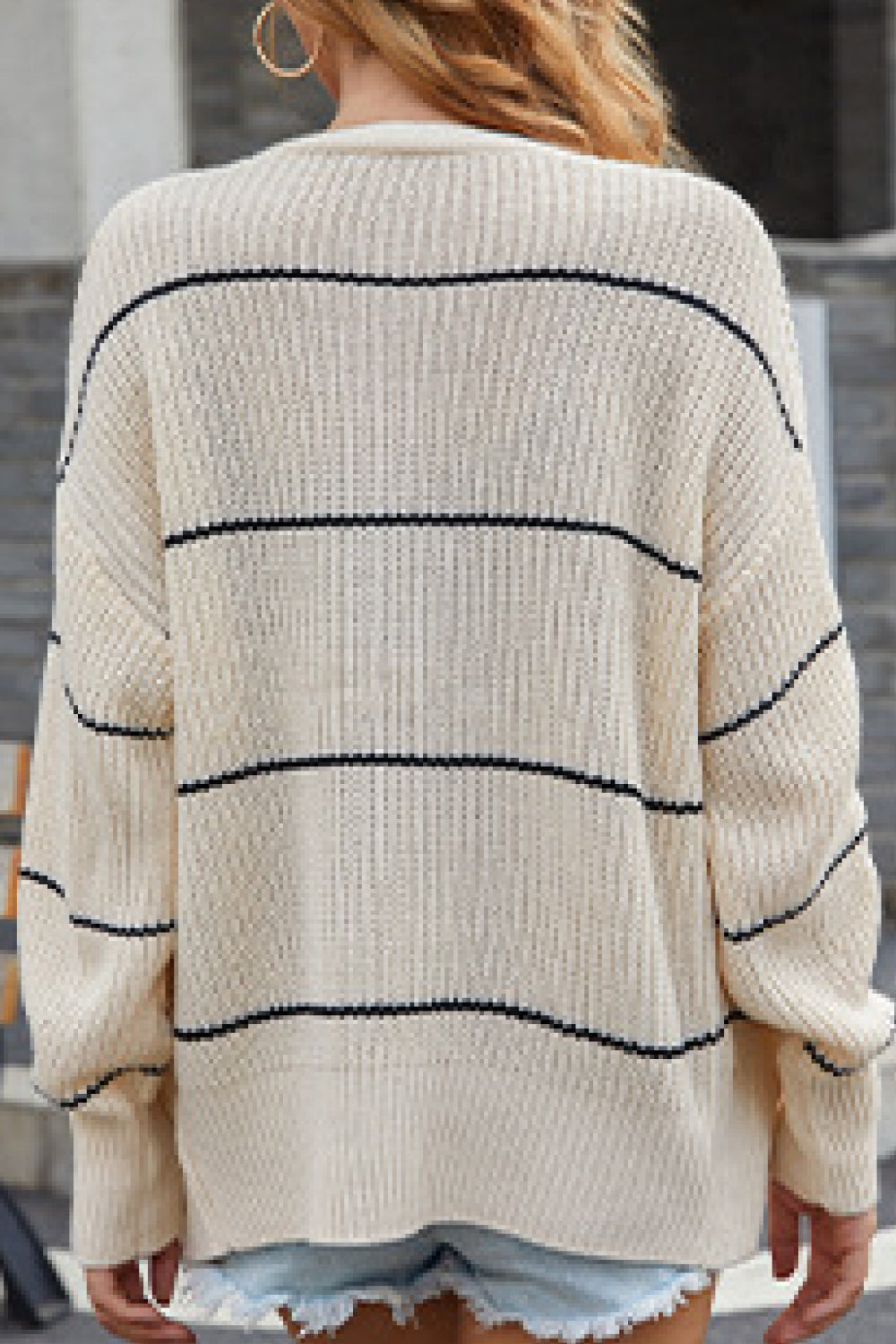 Striped Open Front Cardigan Sweater