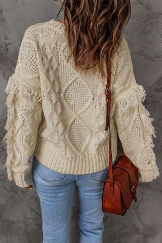 Cable-Knit Fringe Trim Sweater