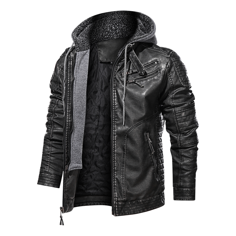 Biker Hooded Men Faux Leather Jackets - Minihomy