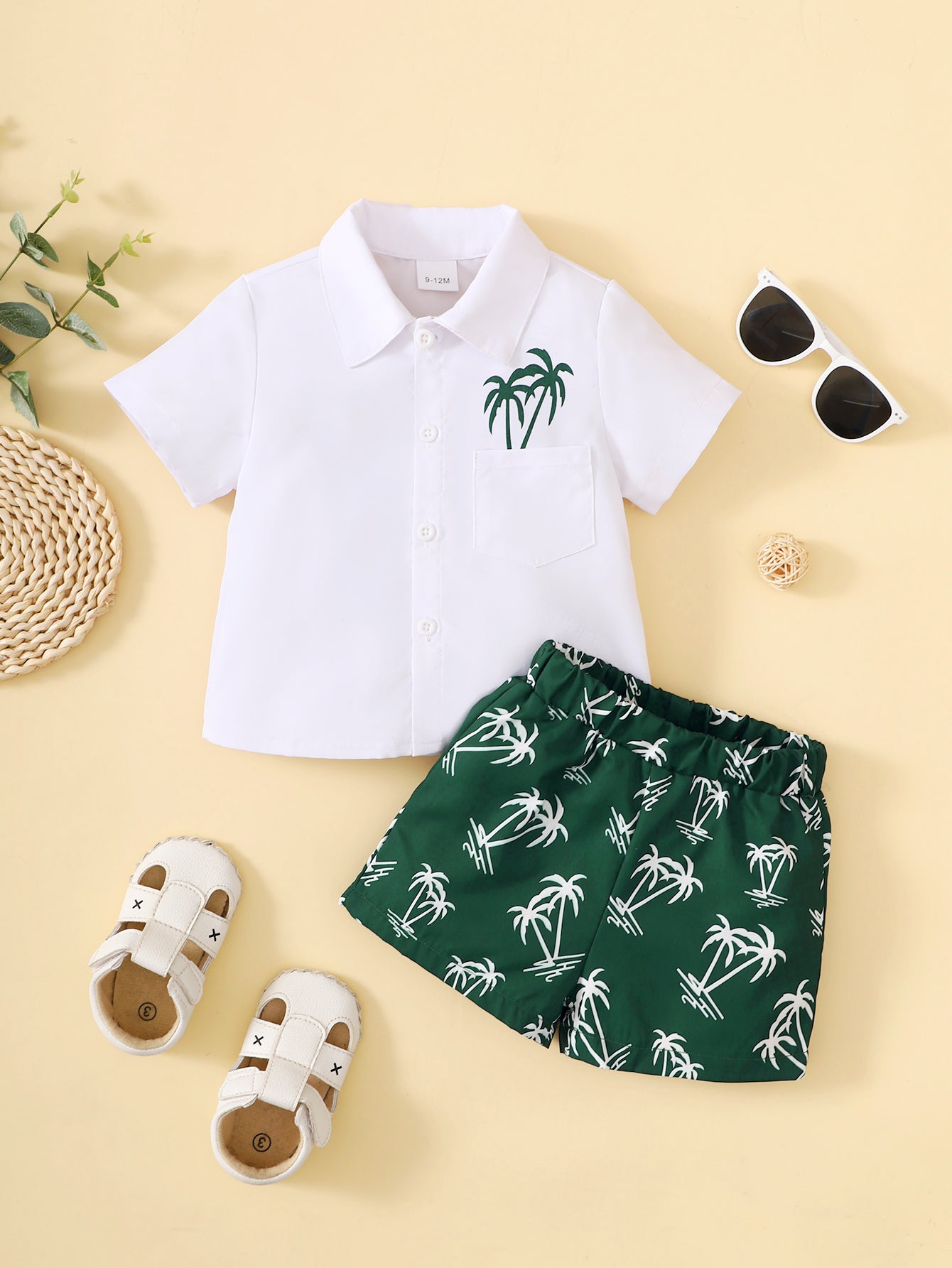 Boys Graphic Shirt and Botanical Shorts Set - Minihomy