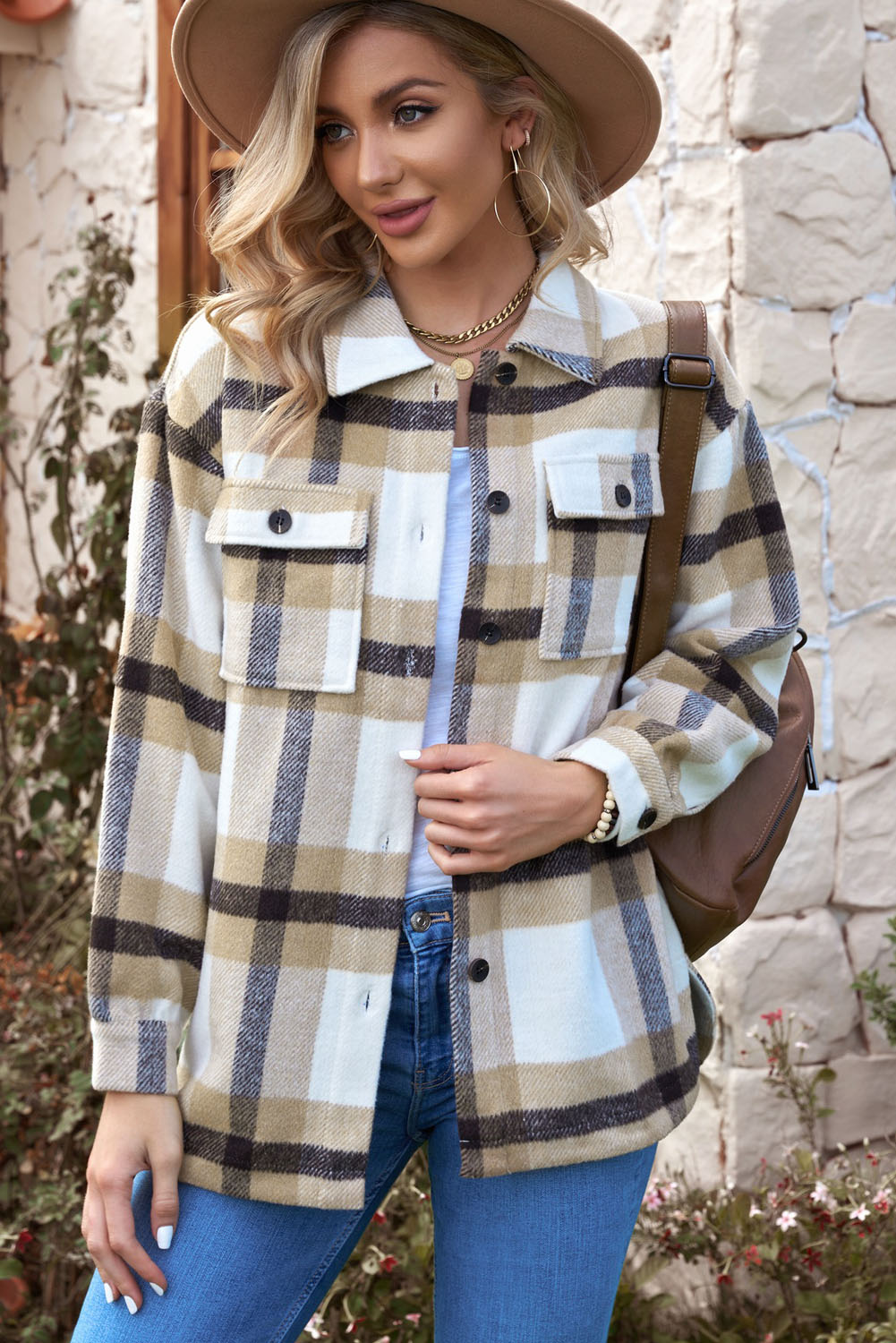 Plaid Dropped Shoulder Pocket Shacket - Minihomy