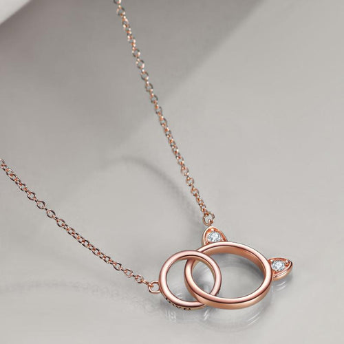 S925 Sterling Silver Cat Necklaces Rose Gold Animal Pendant Choker Jewelry Engraved I love you forever