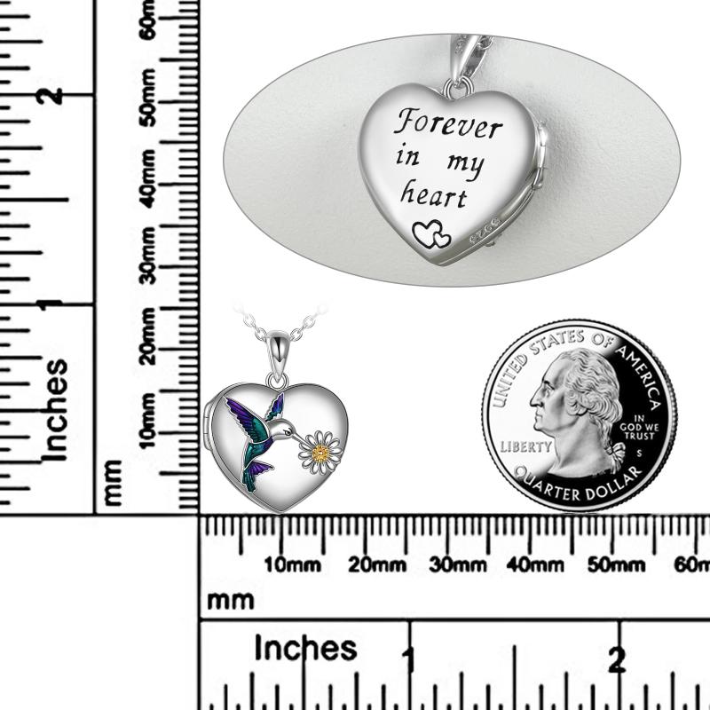 Hummingbird Locket Necklace Gifts for Women Sterling Silver