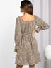 Printed Square Neck Flounce Sleeve Dress