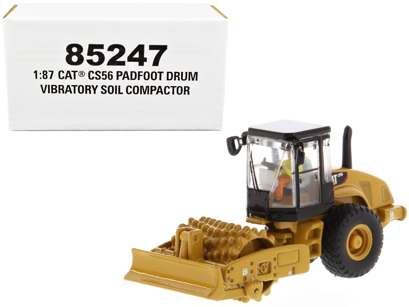 CAT Caterpillar CS56 Padfoot Drum Vibratory Soil Compactor with Operator "High Line" Series 1/87 (HO) Scale Diecast Model by Diecast Masters - Minihomy