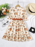 Girls Floral Tied Puff Sleeve Dress - Minihomy