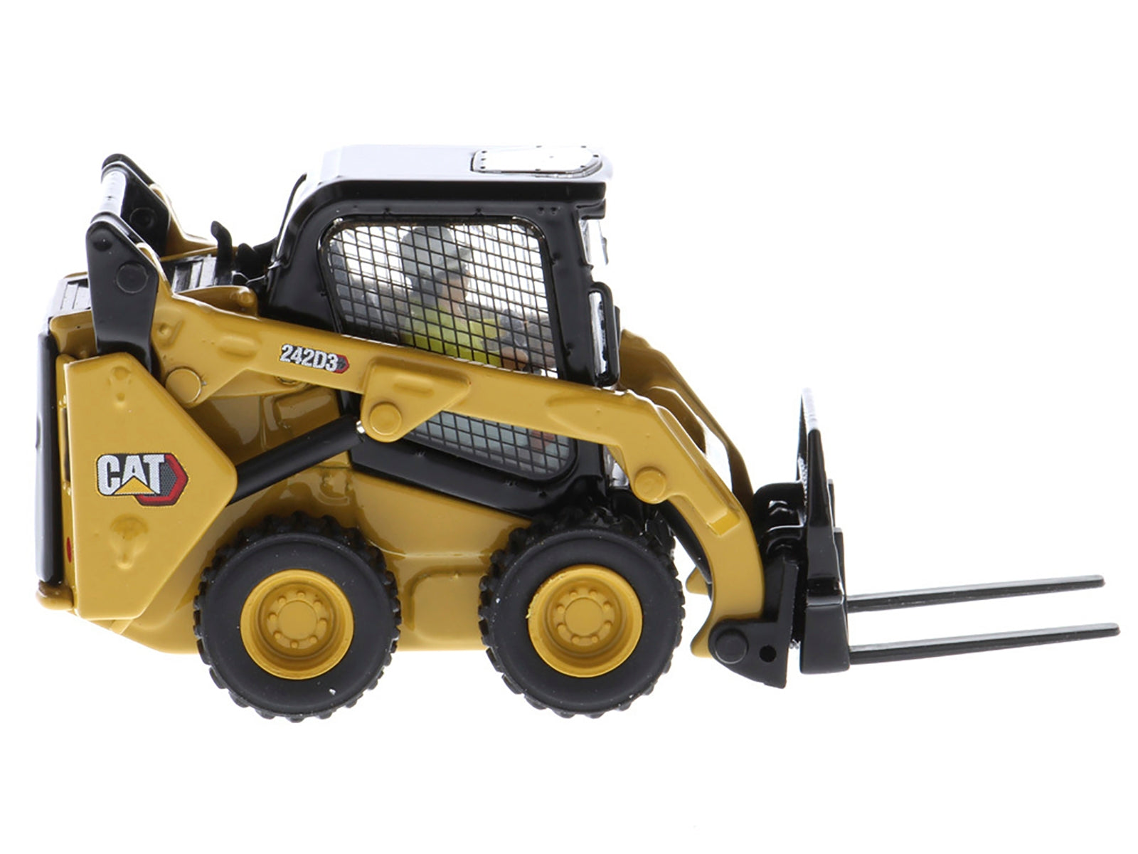 CAT Caterpillar 242D3 Wheeled Skid Steer Loader with Work Tools and Operator Yellow "High Line Series" 1/50 Diecast Model by Diecast Masters - Minihomy