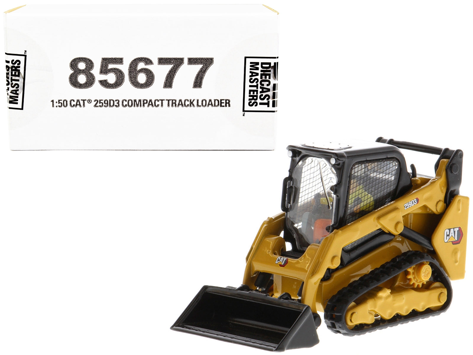 CAT Caterpillar 259D3 Compact Track Loader with Work Tools and Operator Yellow "High Line Series" 1/50 Diecast Model by Diecast Masters - Minihomy