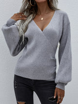 Lantern Sleeve Surplice Sweater