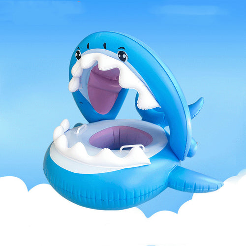 Inflatable Swimming Ring For Kids With Awning Shark Seat Ring Baby Float For Swimming Pool Toys Seat Removable Water Ring
