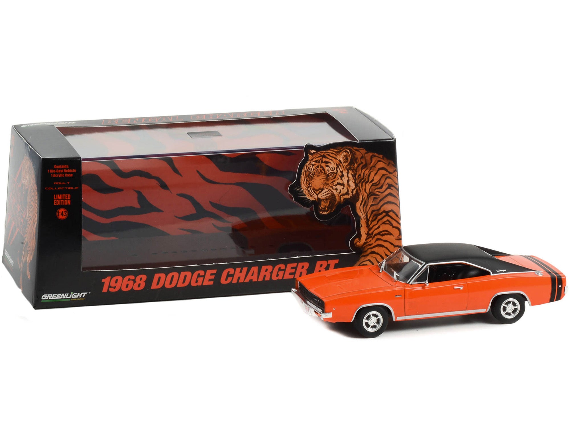 1968 Dodge Charger R/T Orange with Black Top and Tail Stripes "Bengal Charger" "Tom Kneer Dodge Cincinnati Ohio" 1/43 Diecast Model Car by Greenlight